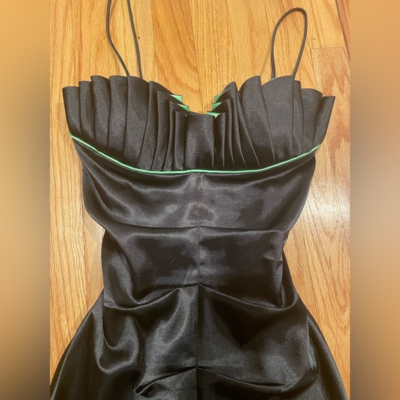 Y2k 90s Black & Lime Green Satin Ruched Sleeveless Mini Dress - Picture 16 of 16